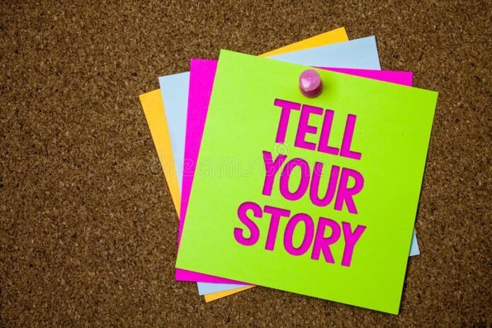 text-sign-showing-tell-your-story-conceptual-photo-expressing-your-feelings-narrating-writing-your-biography-postcards-various-co-120465604