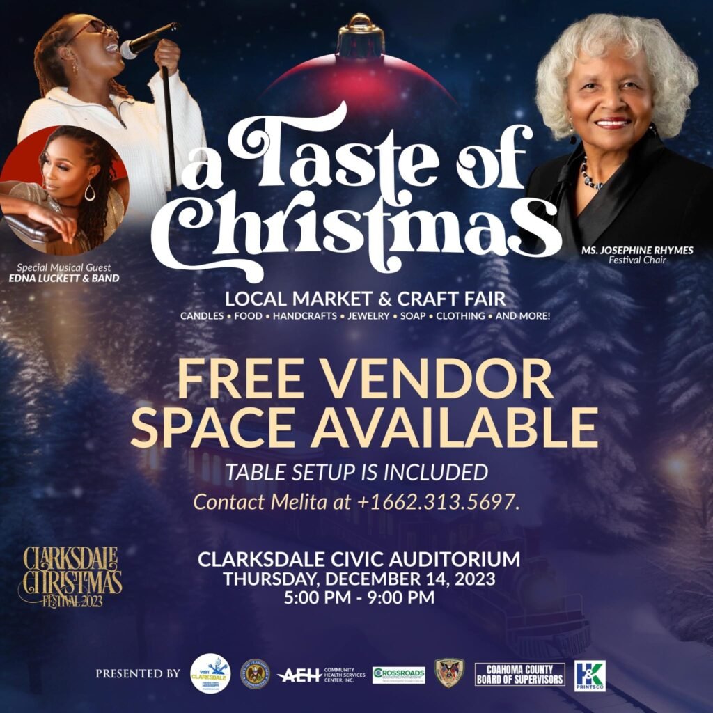 Get Ready for Festive Fun at ‘A Taste of Christmas’ Local Market & Craft Fair in Clarksdale: Shop Local, Win Big Prizes, and Embrace the Holiday Spirit!”