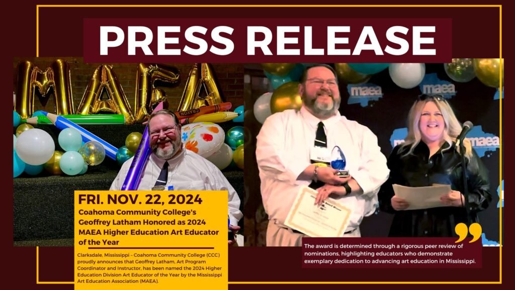 Coahoma Community College’s Geoffrey Latham Honored as 2024 MAEA Higher Education Art Educator of the Year