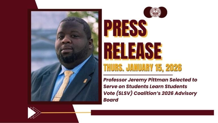 Professor Jeremy Pittman Selected to Serve on Students Learn Students Vote (SLSV) Coalition’s 2026 Advisory Board