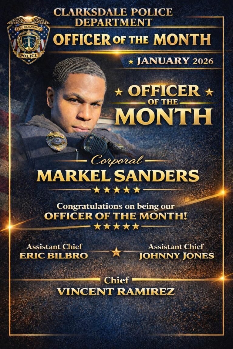 Clarksdale Police Department Honors Corporal Markel Sanders as Officer of the Month for January 2026